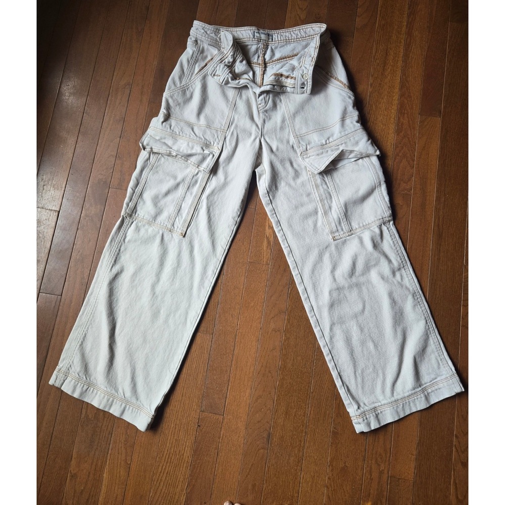 We The Free Womens Large Judd Carpenter Denim Pants Cream Cargo Jeans 31" waist